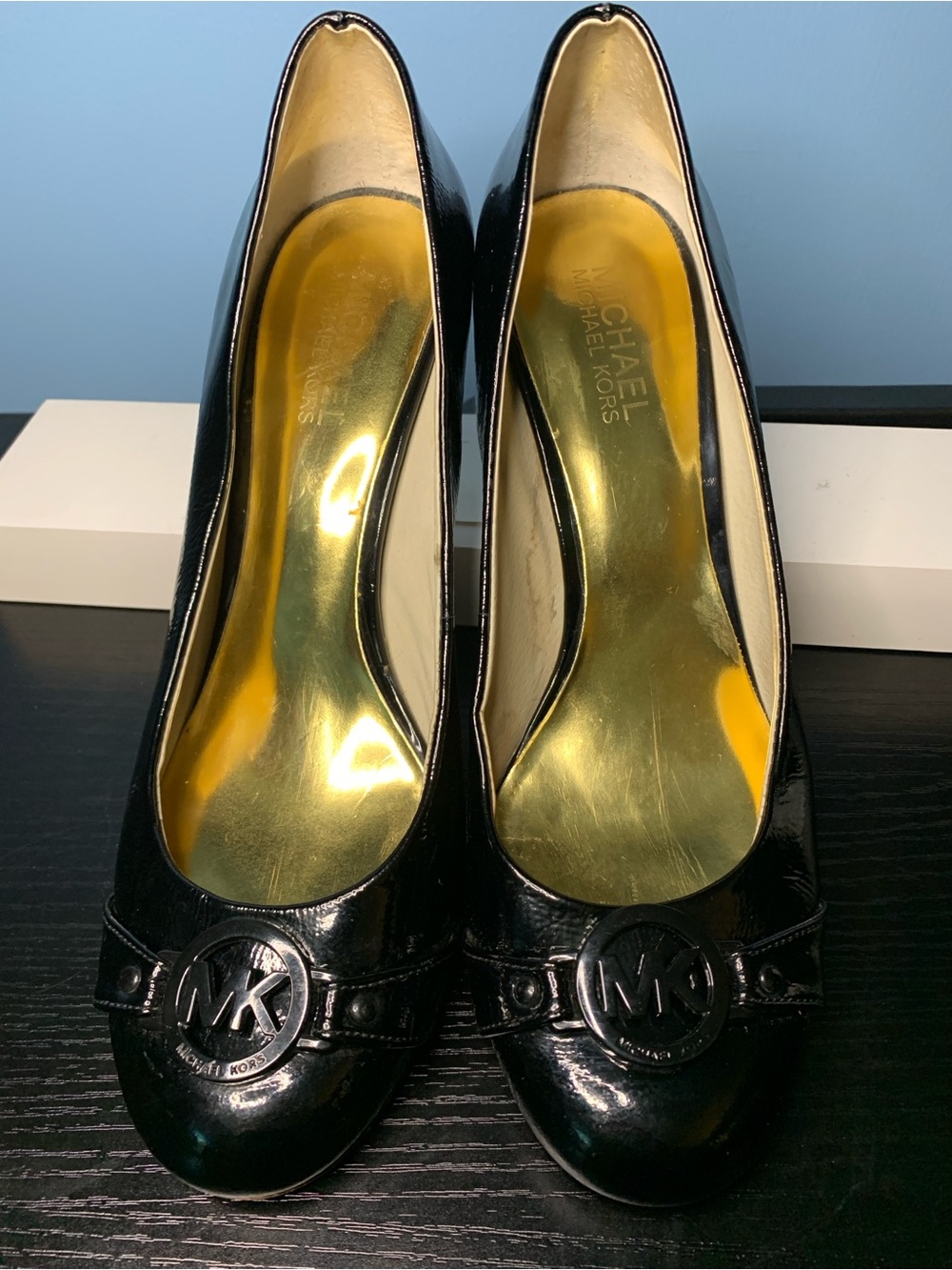 Michael Kors Black Patent Leather MK Logo Pumps